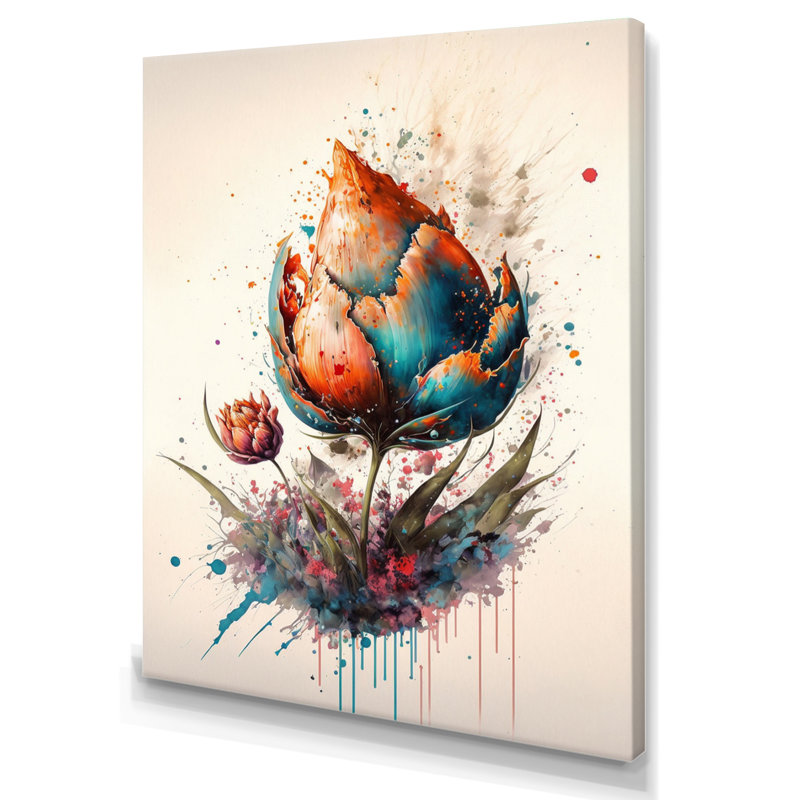 Tulipe colorée IV - Impression sur toile, Toile tendue, H 32 po x l 16 po x P 1 po