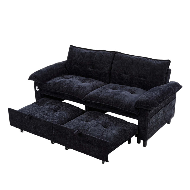 Canapé-lit gigogne en velours avec matelas dissimulé, Black Velvet