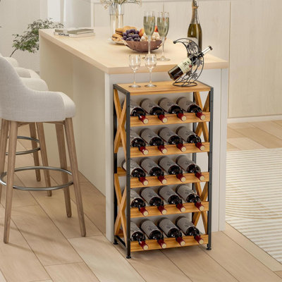 5-Tier Freestanding Wine Rack With Wood Top, 20-Bottle Wobble-Free Storage Stand, Stackable Modular Holder For Kitchen Cellar Living Room