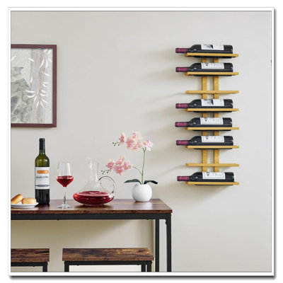 8 Tier Wall Mount Wine Rack Gold Metal Bottle Organizer For Living Room Dining Room Wine Cellar Bar by Mercer41