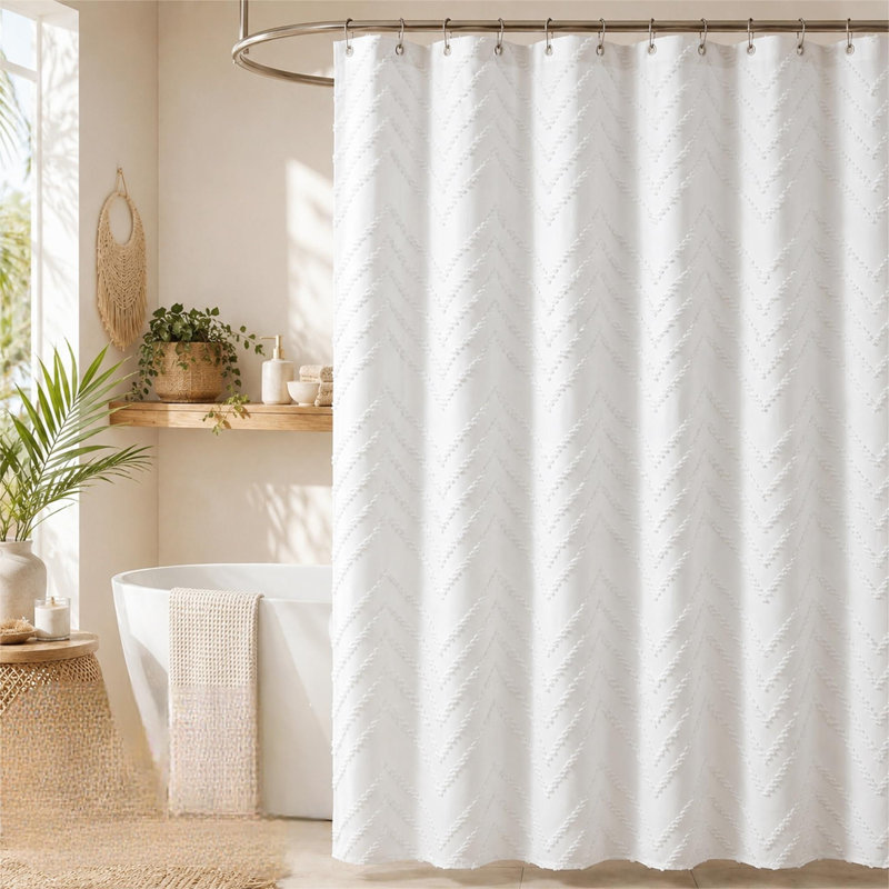 Rideau de douche blanc en tissu bohème 72 po x 72 po, moderne et chic