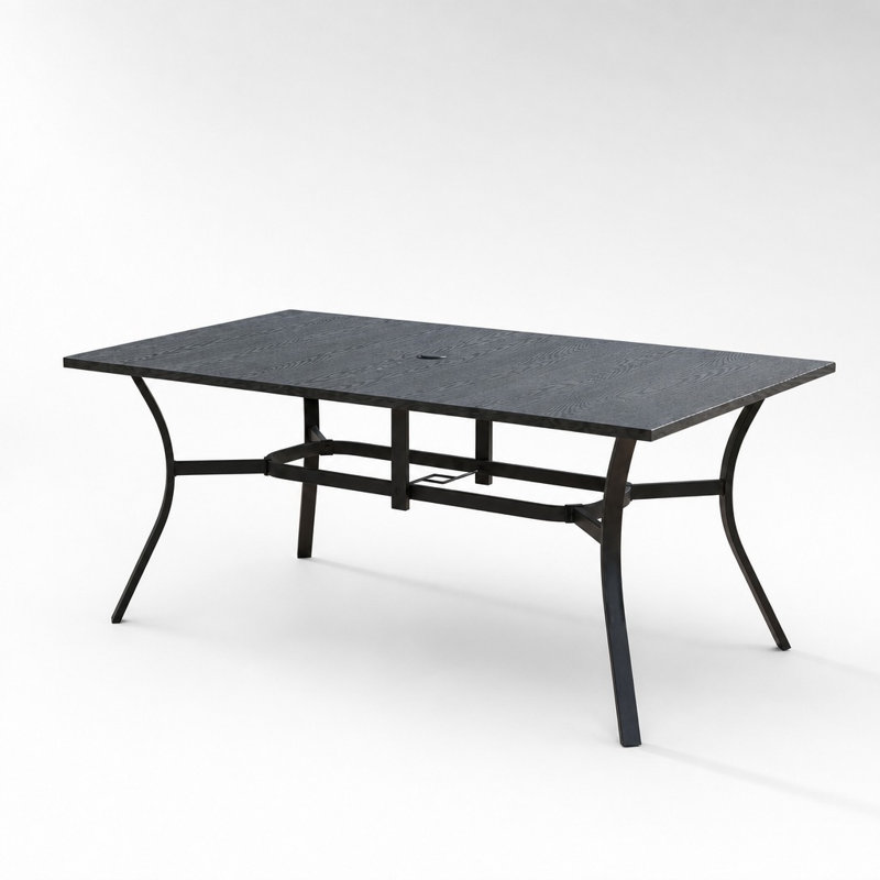 Table de salle à manger rectangulaire de style industriel moderne, pour une utilisation intérieure et extérieure, structure métallique robuste et plateau aspect bois rustique