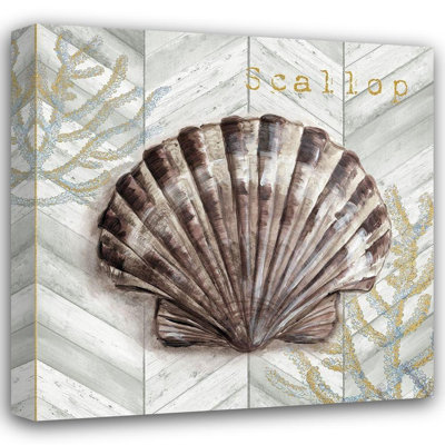 Rosecliff Heights Tre Sorelle Studios Gallery Wrapped Canvas Art Titled: Gray Gold Chevron Scallop Shell