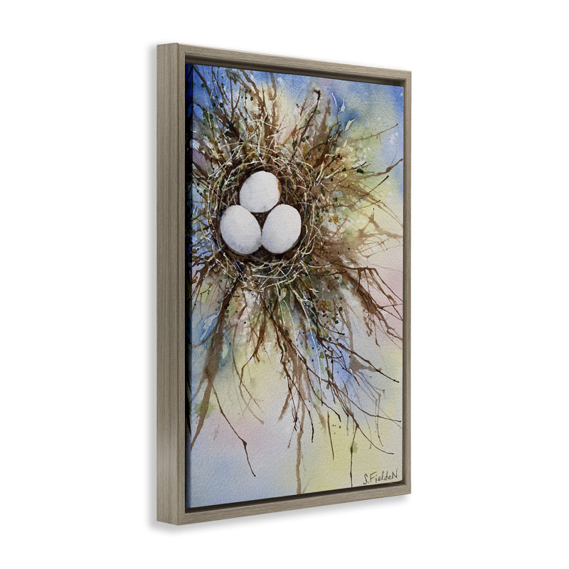 Cadre flottant Modern Watercolor Bird Nest, design par Stephanie Fielden, H 25 po x l 17 po, Cadre flottant orme Montalcino
