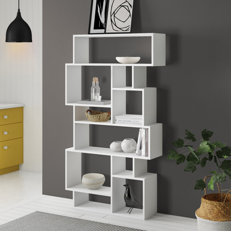 Sandra Bookcase | Asymmetric Freestanding Bookcase with 10 Compartments, White