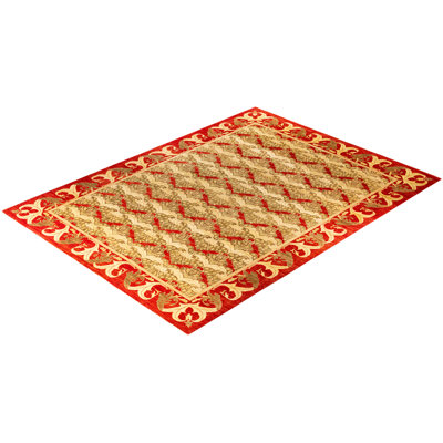 Tapis doré contemporain en laine noué à la main Carbone 10 pi 2 po x 13 pi 7 po