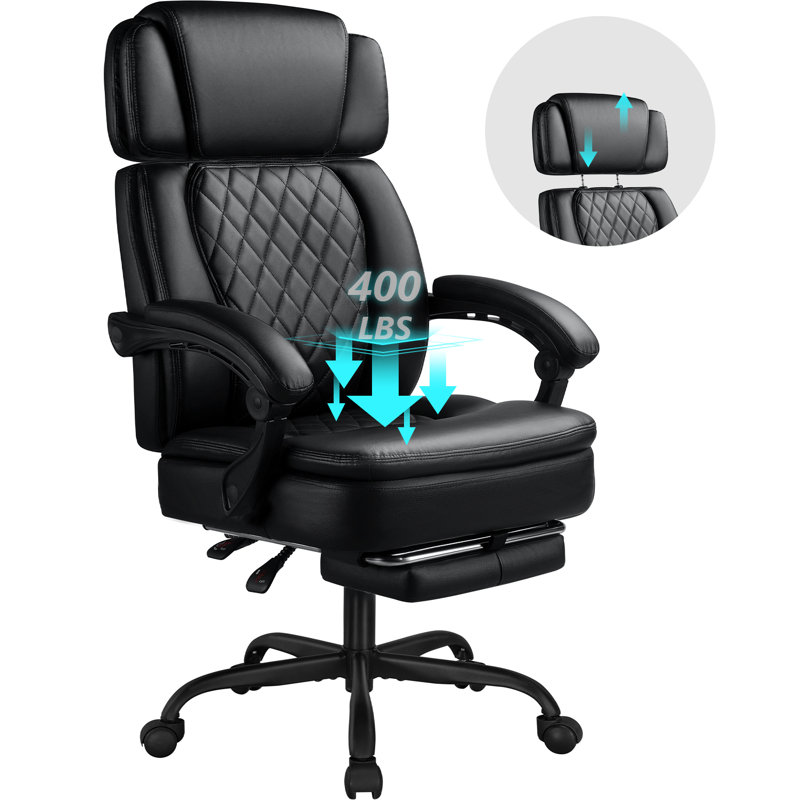 Lark Manor™ 400LBS High Back Office Chair With Adjustable Headrest, Big And Tall Office Chair With Foot Rest, Reclining Executive Office Desk Chair For Heavy People