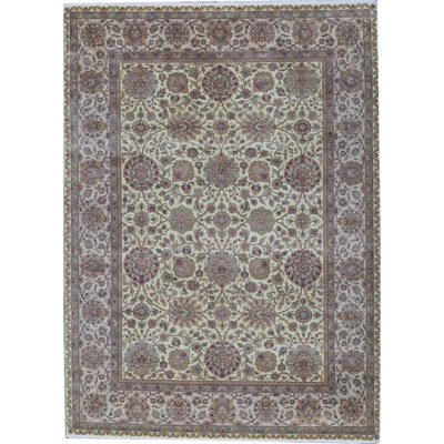 Tapis vert et crème noué à la main de haute qualité