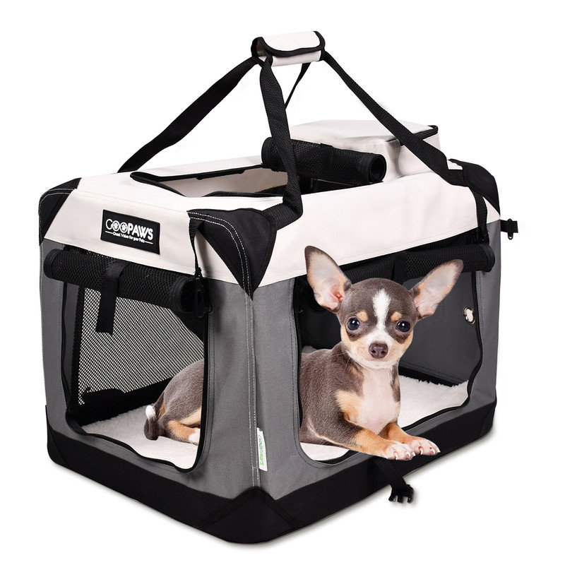 GOOPAWS Soft Pet Crates Kennel 3 Door Soft Sided Travel Pet Carrier, Lake Grey, 24''