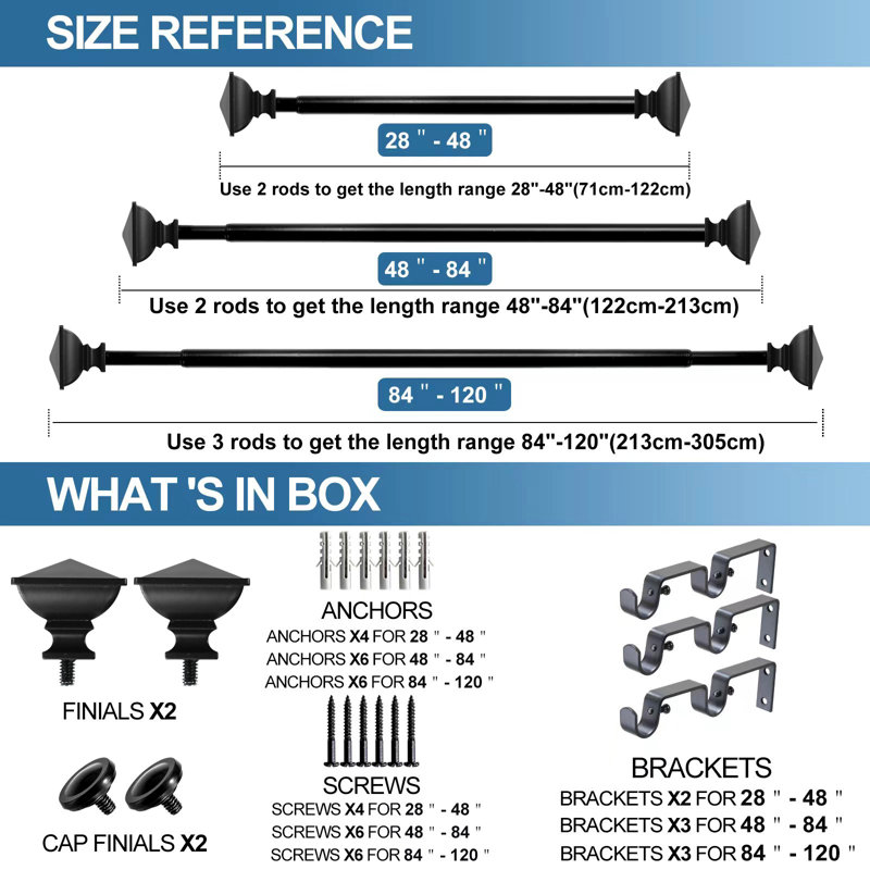 Signorelli Adjustable 0.63'' Double Curtain Rod, Black, 0.63" H x 84" x 0.63" D