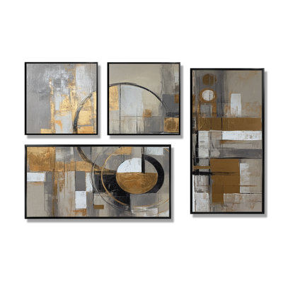 «Gray Radical Simplicity I», art mural surdimensionné Mid-Century abstrait 4 pièces