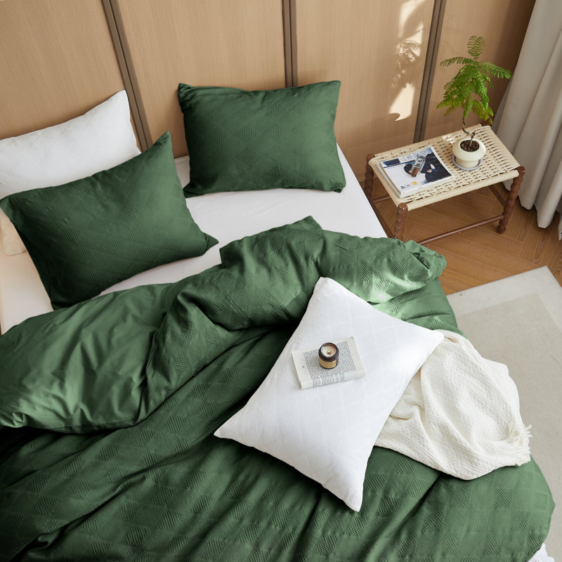 Ensemble de housse de couette 100% coton tissé gaufré, Grand lit, Vert olive