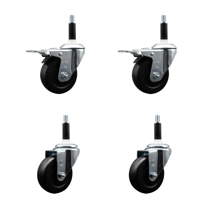 Hard Rubber Swivel 7/8 Inch Expand Stem Caster Set 2 Total Lock Brakes