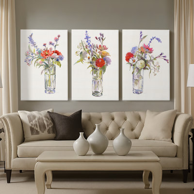 Garden Party I  -Custom Wrapped Gallery Canvas - 3 Pieces
