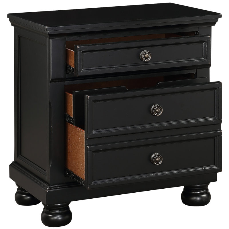 Table d'appoint de chambre à coucher transitionnelle en noir, 2 tiroirs, espace de rangement caché, plateau doublé de feutre, antique, glissières à roulement, table de chevet sans assemblage pour rangement, plateau