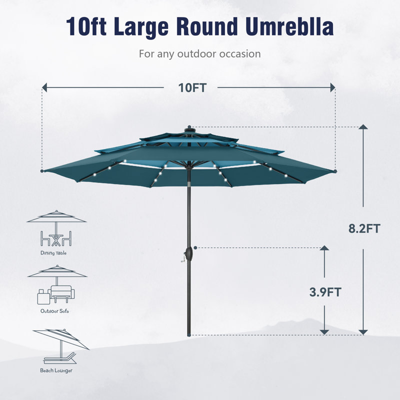 Parasol lumineux 120 "avec manivelle, Sarcelle