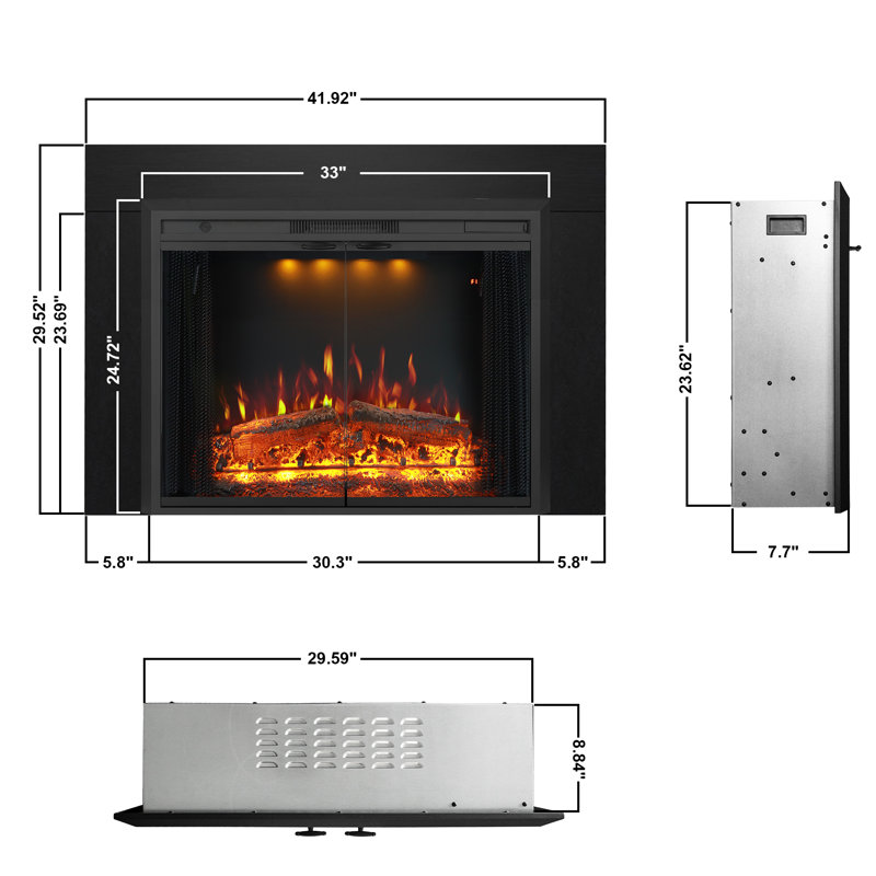 Trim With Electric Fireplace, 24.72" H x 33" W x 7.7" D