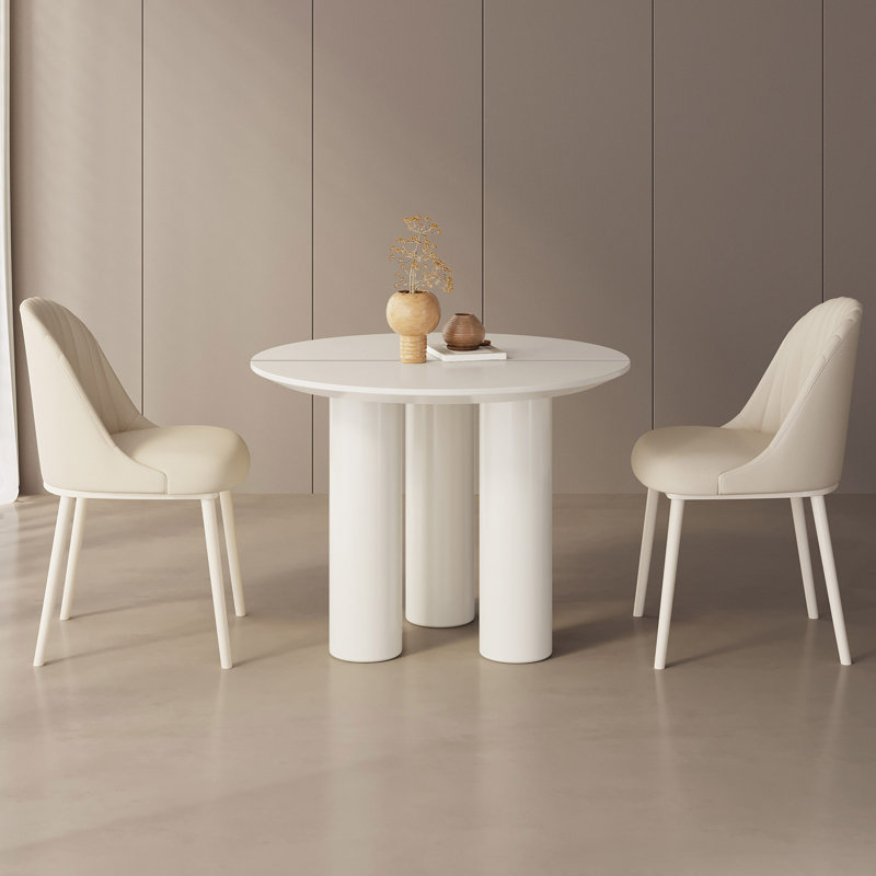39.37" Modern Round Cream White Dining Table Set with 2 Chairs for Kitchen, Bar, Living Room, Small Space