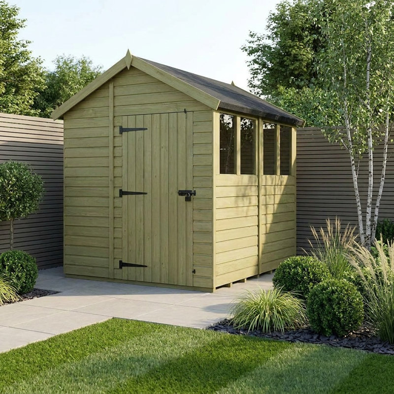 Total Sheds 6ft x 8ft Apex Garden Shed - Single Door - With Windows - Pressure Treated Timber - UK Manufactured