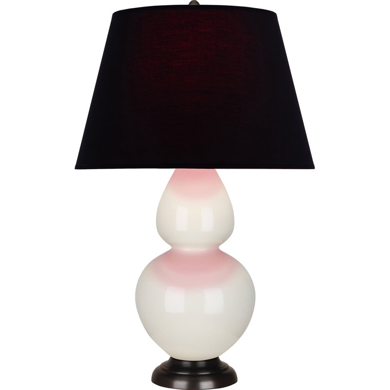 Lampe de table double gourde en céramique, Noir / Rouge, Os verni / bronze, Bronze