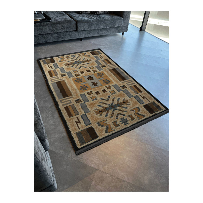 Tapis décoratif traditionnel rétro traditionnel lavable à la machine, Rectangle 3 pi 3 po x 4 pi 11 po