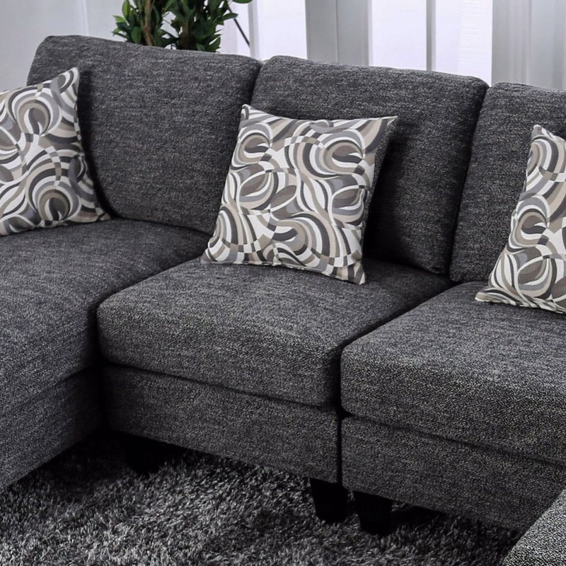 Chaise sans accoudoirs de style contemporain en chenille de couleur grise