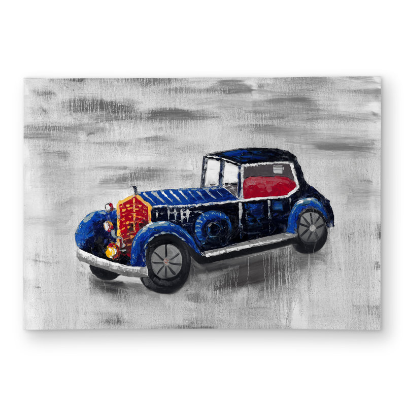 Vintage Blue Toy Car - Gray Contemporary Outdoor Area Rug
