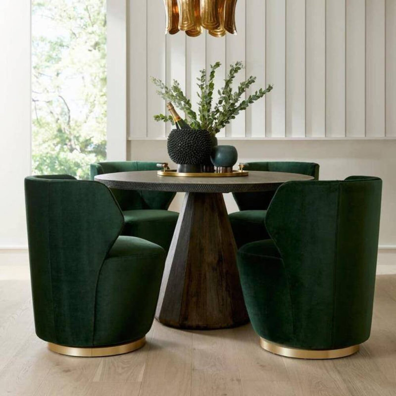 Poppy Chair Forest Velvet Champagne Swivel, Forest Cotton Blend