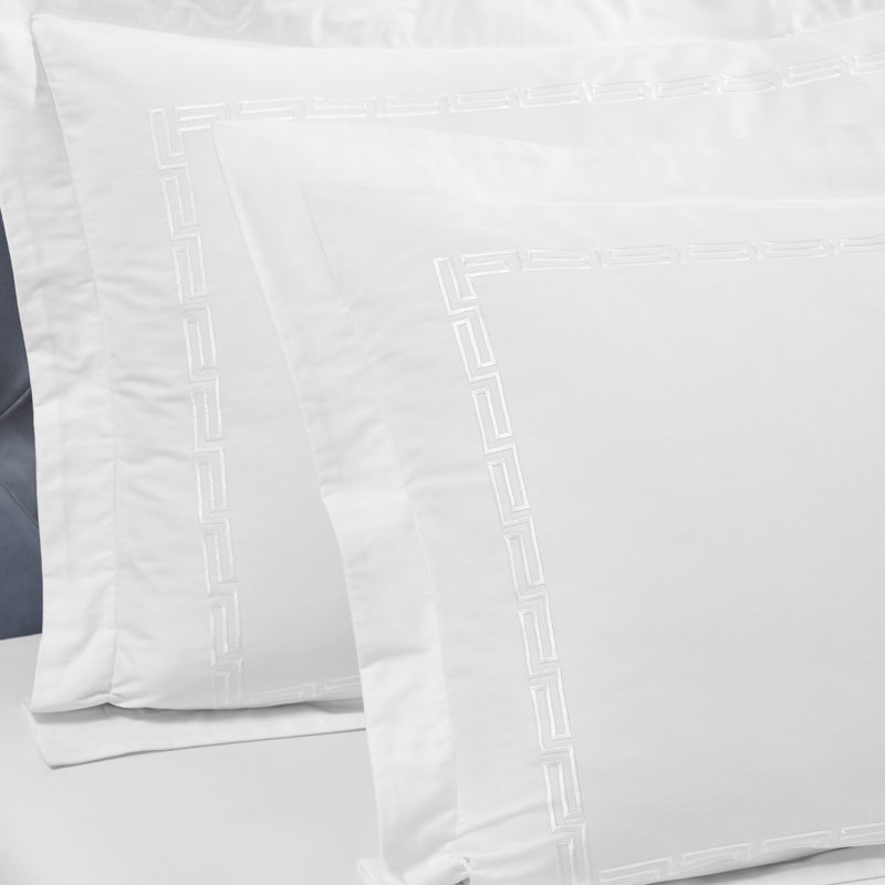 Harrison Cotton Greek Key Embroidered 3 Piece Duvet Cover Set by Superior, King/California King +2 King Shams, White/White