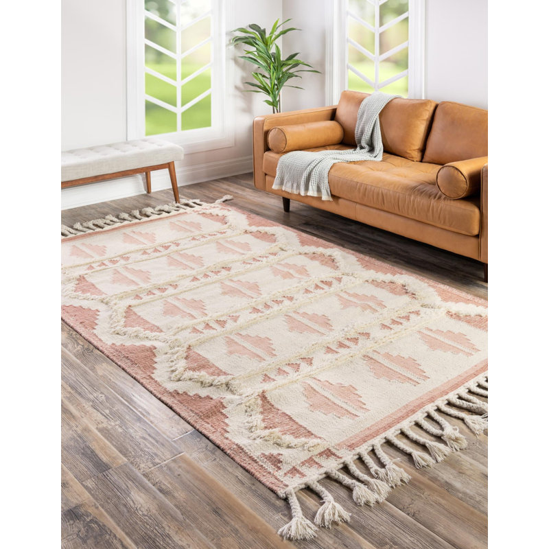 Tapis contemporain de couleur rose Annonciata, Rectangle 8 pi x 10 pi