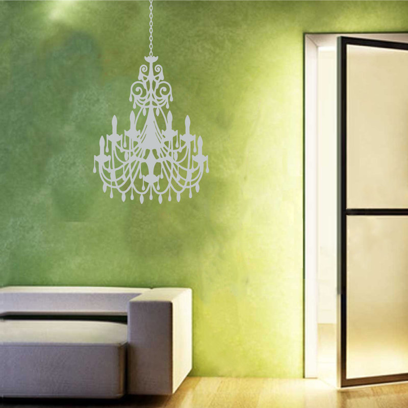 Décalcomanie murale lustre ornée, H 48 po x l 31 po x P 0,01 po, Gris clair