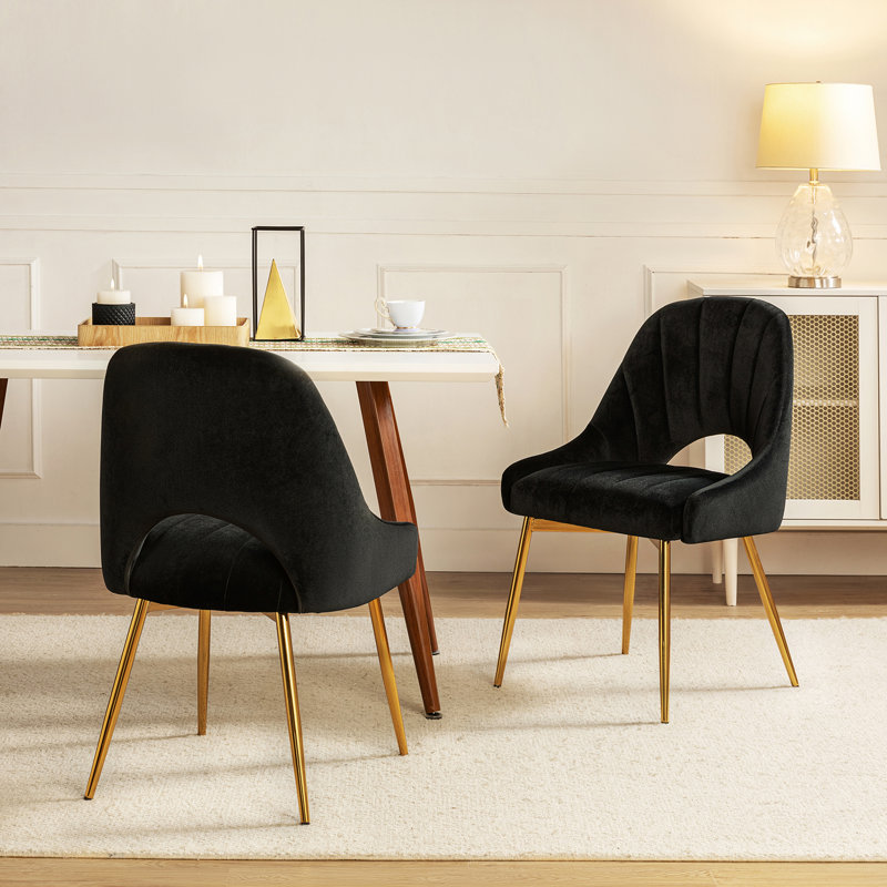 Madelle Velvet Solid Dining Chair Sets, Black