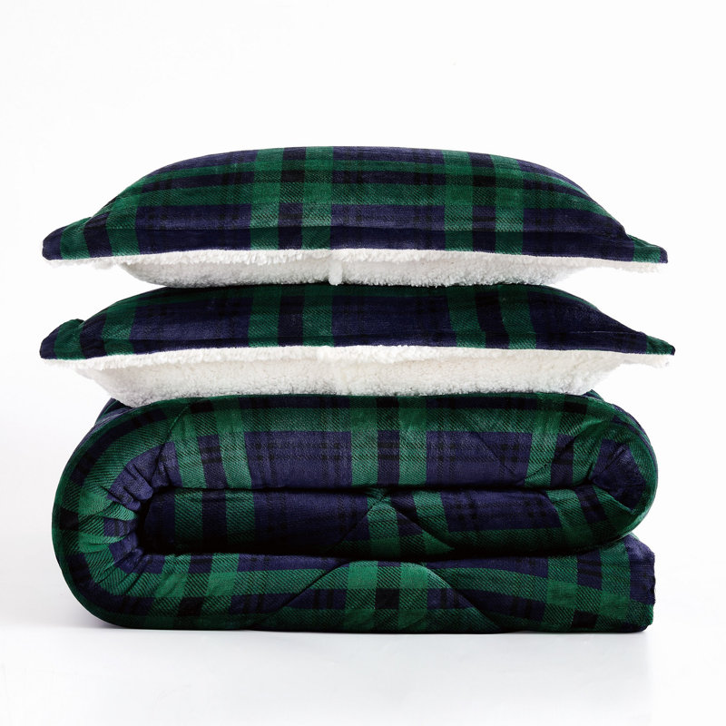 Truly Soft Cuddle Warmth Tartan Plaid Comforter Set, Queen Comforter + 2 Queen Shams, 3