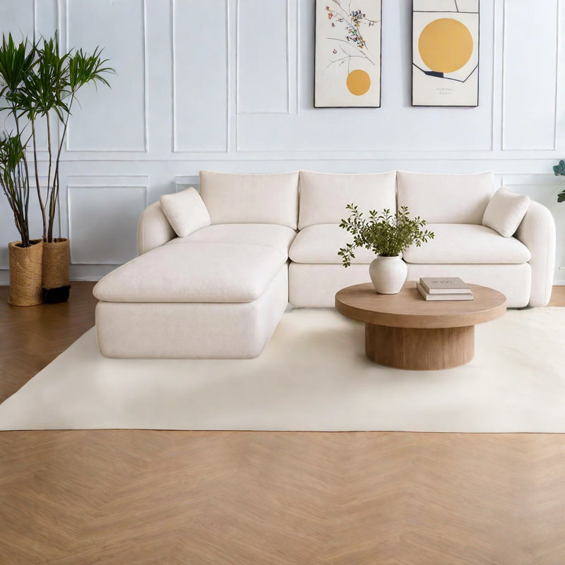 Canapés modulaires à compression, mousse blanc laiteux, forme en L confortable pour la maison