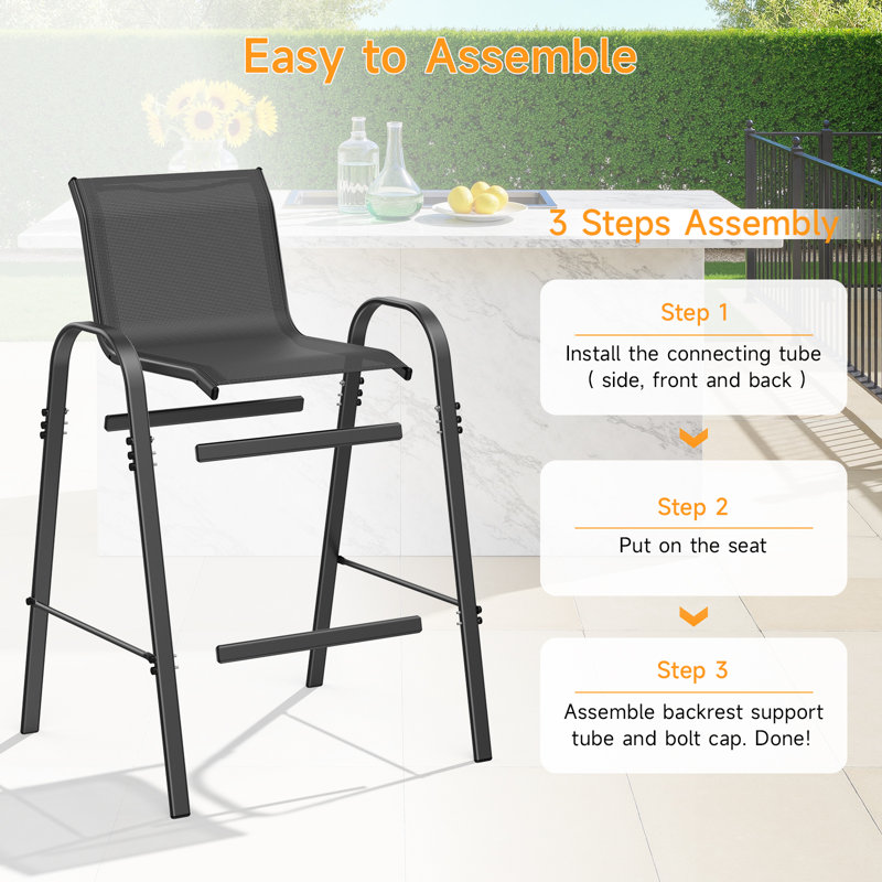 Ensemble de 4 tabourets de bar avec dossier haut et accoudoirs (ensemble de 4), Noir