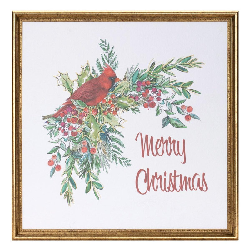 Art mural encadré «Merry Christmas Cardinal»