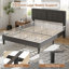 Structure de lit double Kempst, cadre de lit plateforme double rembourré avec tête de lit capitonnée à hauteur réglable, sommier robuste avec lattes de bois, aucun sommier requis, rangement sous le lit-63251646-62437376