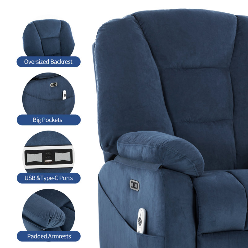 Fauteuil inclinable et pivotant surdimensionné Latitude Run® pour adultes avec chaleur et massage, Brun