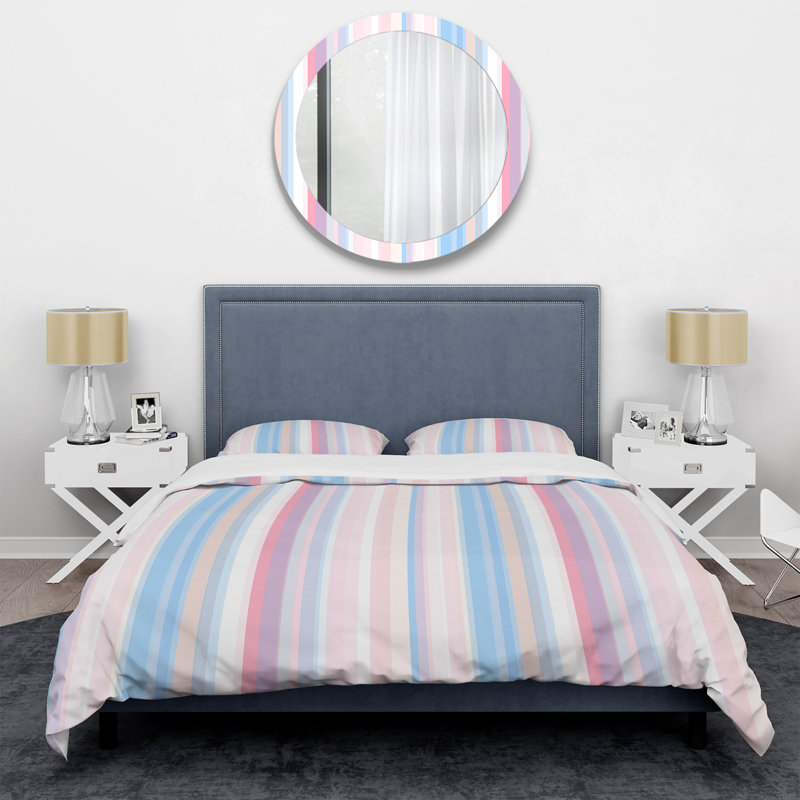 Motif à rayures bleues et blanches - Ensemble de housse de couette abstrait - Microfibre de polyester