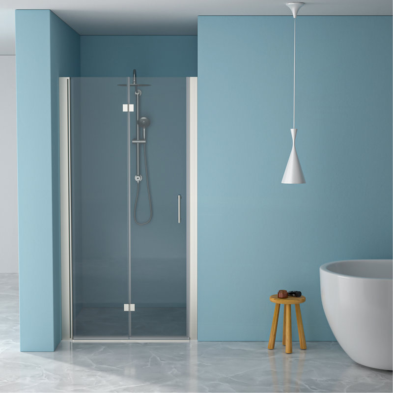 34"W X 72"H Fold Frameless Shower Door With Tempered Glass, Brushed Nickel