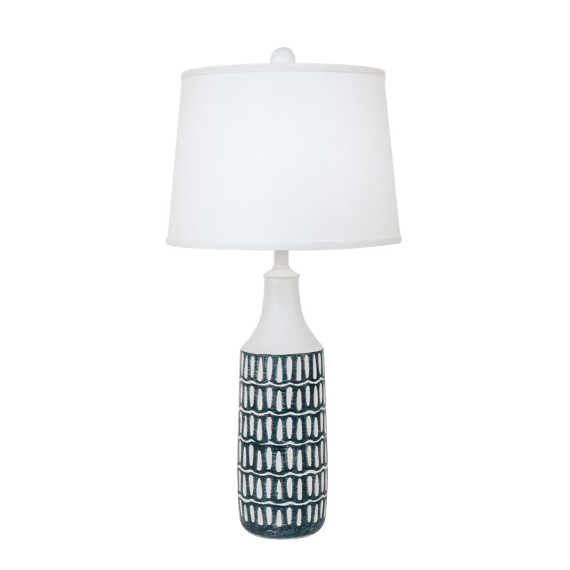 Lampe de table Diethmar Fibercast, Bleu marine / beige, Blanc
