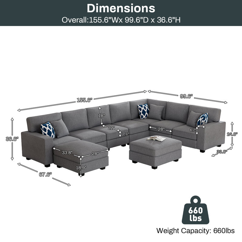 Reversible Flexible Combination Modular Sectional, Dark Gray Polyester Blend
