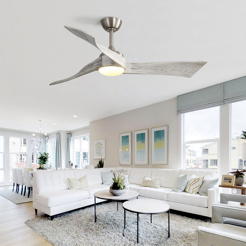 Ventilateur de plafond 52 pouces minimaliste avec moteur à courant continu écoénergétique à 6 vitesses, Nickel brossé, Gris