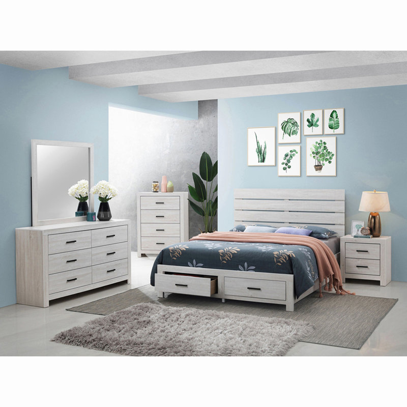 Lit Queen blanc avec panneau de rangement