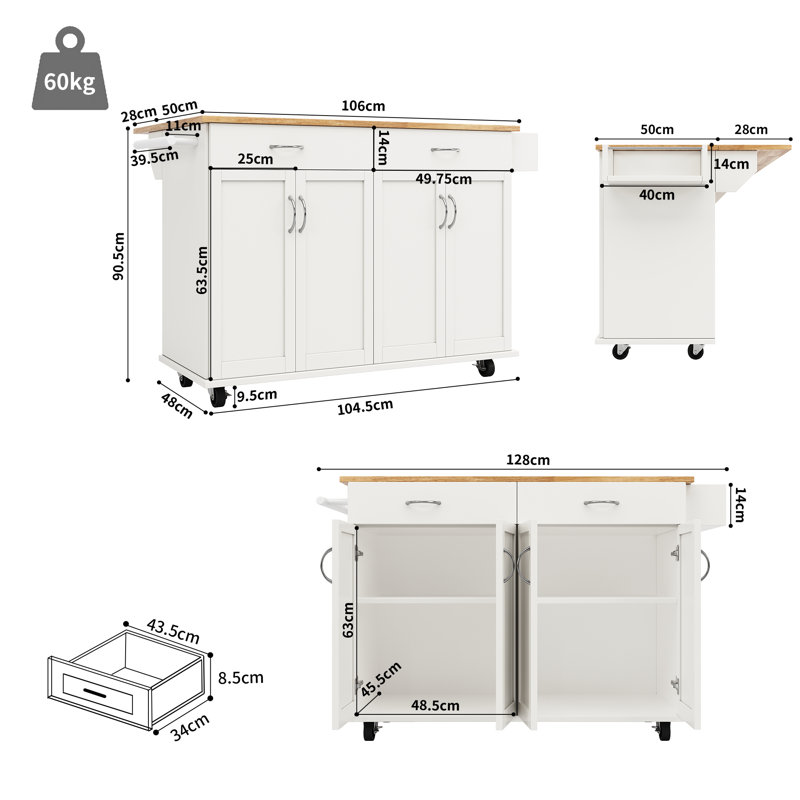 Ruhma Wood Kitchen Island, White