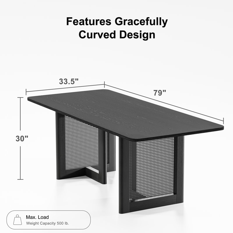 Andiel 33.5"W×30"H Wood Dining Table, Black, 30"H x 79"L x 33.5"W