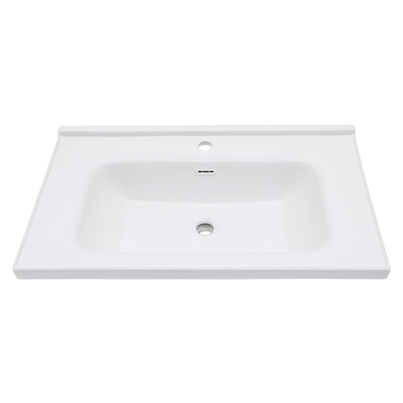 32" X 20" White Rectangular Single Vanity Top With Integrated Sink, 1 Faucet Hole, And Overflow | Gift Idea