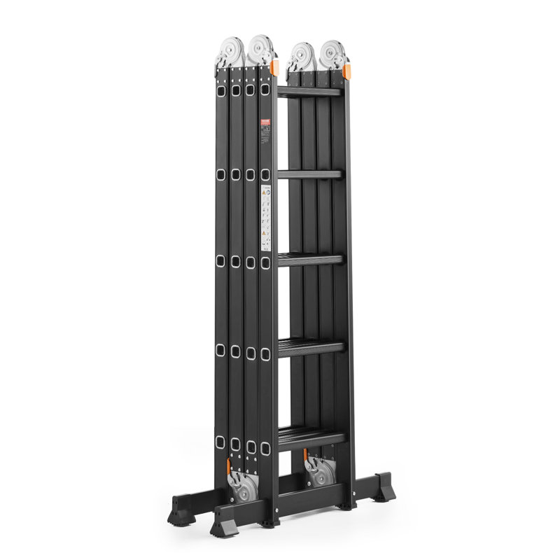 Échelle pliante multi-usages 7-en-1 5 marches 19 pieds hauteur métal, 10.2", Noir, 60.2"
