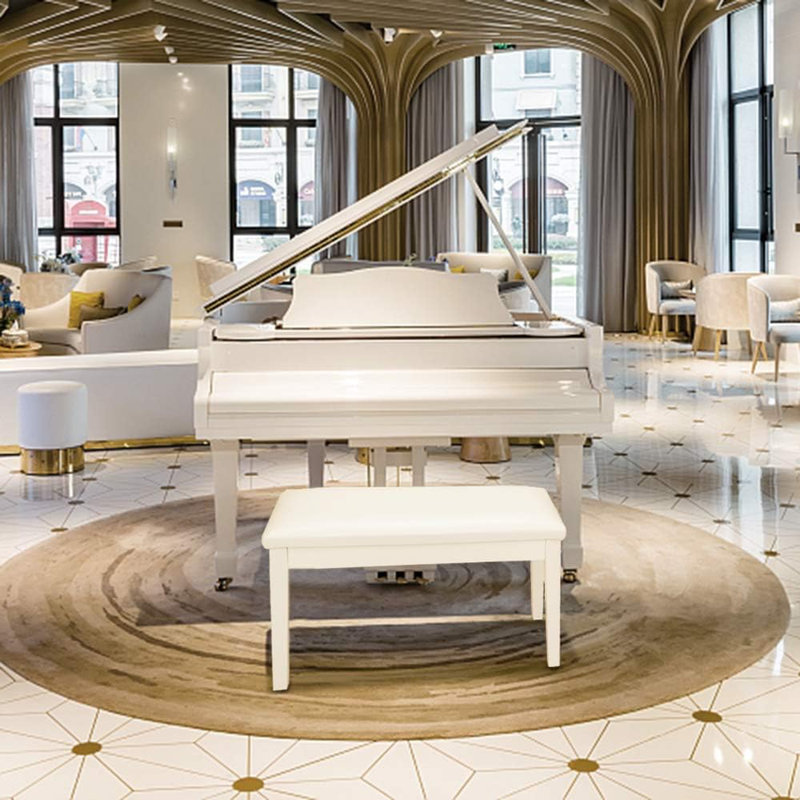 Banc de piano avec dessus en cuir avec rangement, 29,5 po x 13,8 po x 19 po, Blanc