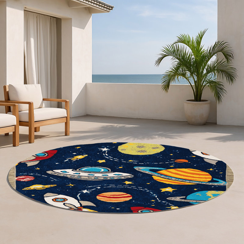 Tapis intérieur et extérieur bleu Transport, Rond 5 pi